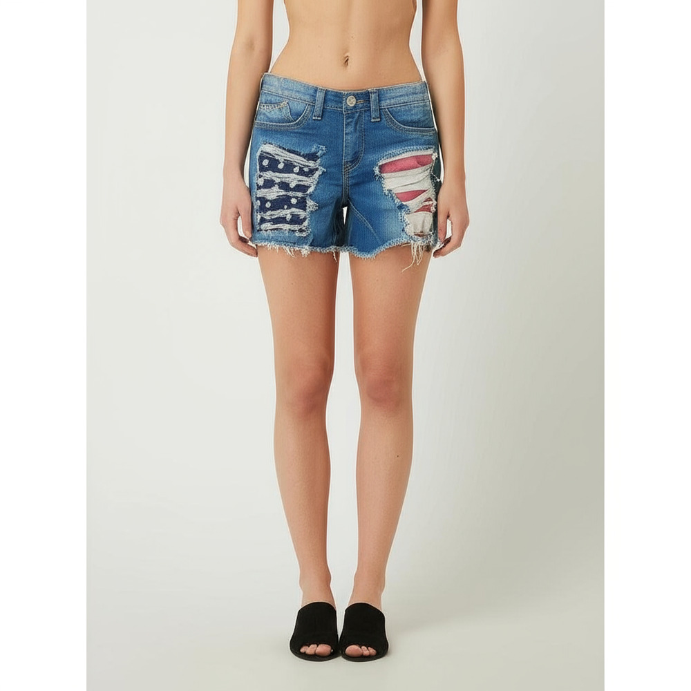 ROCK & REPUBLIC Womens Denim Shorts Size 2 Blue Distressed American Flag - Picture 4 of 12